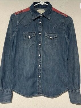 Ralph Lauren Denim & Supply Western Pearl Snap Shirt with Red Bandana Yoke Sz:XS